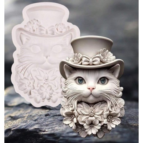 MOLDE SILICONA CARA GATO ELEGANCE SOMBRERO 2
