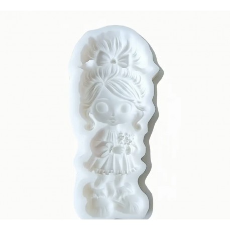 MOLDE SILICONA NIÑA CON COLETA Y FLORES