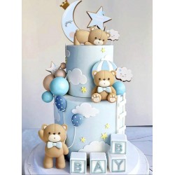 SET TOPPER 3D OSITOS AZULES CON CUBOS BABY, BURBUJAS, LUNAS Y ESTRELLAS