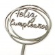 TOPPER FELIZ CUMPLEAÑOS PLATEADO REDONDO DOBLE