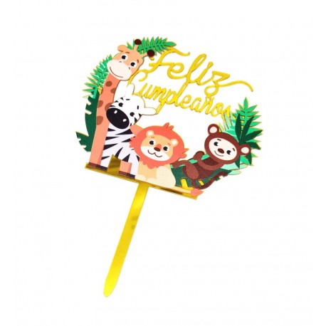 TOPPER FELIZ CUMPLEAÑOS ANIMALES DE LA SELVA