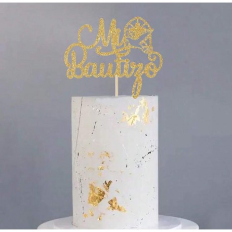 TOPPER MI BAUTIZO CON PALOMA CUPULA ORO BRILLANTE CARTON