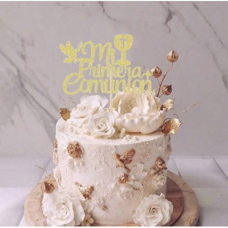 TOPPER PRIMERA COMUNION PALOMA Y CALIZ 2 DORADO CARTON