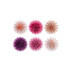 PACK 6 FLORES POMPON PEQUEÑO COLORES OBLEA 3D