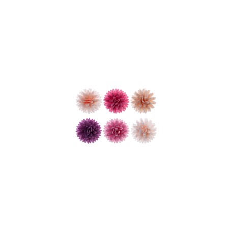 PACK 6 FLORES POMPON PEQUEÑO COLORES OBLEA 3D