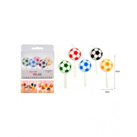 SET 5 VELAS BALON FUTBOL PLANAS COLORES
