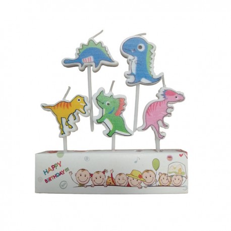 SET 5 VELAS DINOSAURIOS COLORES