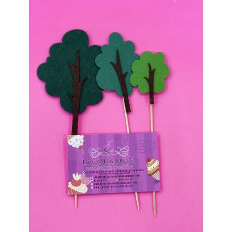 SET 3 TOPPER ARBOLES VERDES FIELTRO