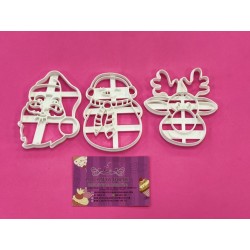 SET 3 CORTADORES NAVIDAD CON MARCADOR RENO PAPA NOEL Y MUÑECO DE NIEVE