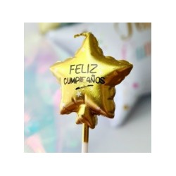 VELA ESTRELLA DORADA EFECTO GLOBO FELIZ CUMPLEAÑOS