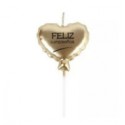 VELA CORAZON DORADA EFECTO GLOBO FELIZ CUMPLEAÑOS