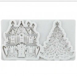 MOLDE SILICONA CASITA NAVIDAD Y ARBOL NAVIDAD
