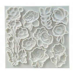 MOLDE SILICONA FONDANT PLACA FLORES GIGANTE