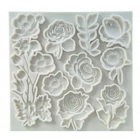 MOLDE SILICONA FONDANT PLACA FLORES GIGANTE