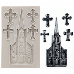 MOLDE SILICONA CASTILLO O IGLESIA Y CRUCES GOTICAS