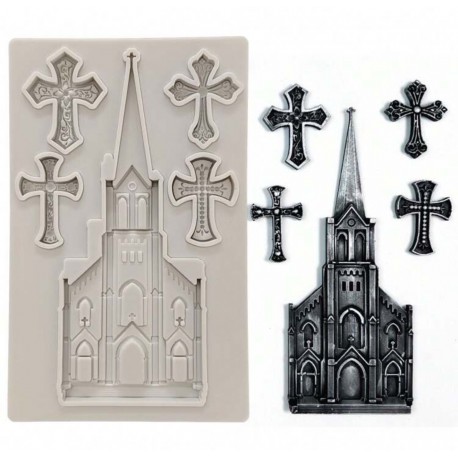 MOLDE SILICONA CASTILLO O IGLESIA Y CRUCES GOTICAS