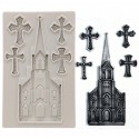 MOLDE SILICONA CASTILLO O IGLESIA Y CRUCES GOTICAS