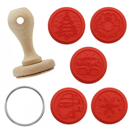 SET SELLOS SILICONA NAVIDAD CON MANGO MADERA Y CORTADOR PME