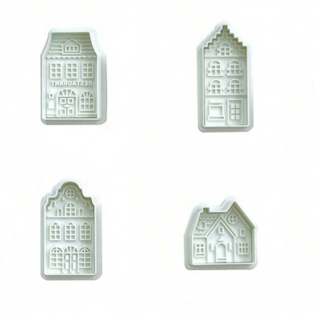 SET 4 CORTADORES EXPULSOR CASITAS NAVIDAD CLASSIC