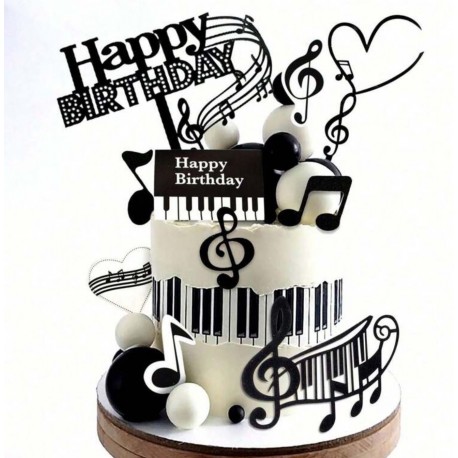 SET TOPPER NOTAS MUSICALES NEGRO Y BLANCO
