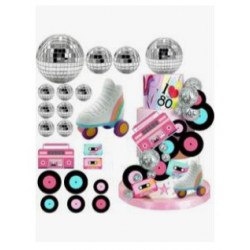 PACK TOPPER DECORACION BURBUJAS Y DECORACIONES PATIN ROLLER DISCO MIX