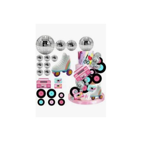 PACK TOPPER DECORACION BURBUJAS Y DECORACIONES PATIN ROLLER DISCO MIX