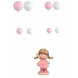 SET DECORACIONES FIGURA PVC MUÑECA CON VESTIDO ROSA Y BURBUJAS