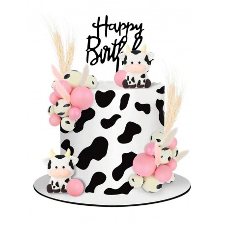 SET TOPPERS 3D VACAS Y BURBUJAS BLANCO Y ROSA