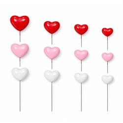 PACK 30 CORAZONES BURBUJAS TOPPER DECORACION ROJO ROSA Y BLANCO