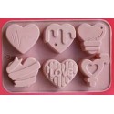 MOLDE SILICONA 6 CORAZONES DECORADOS