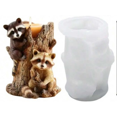 MOLDE SILICONA MAPACHES EN ARBOL 3D