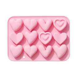 MOLDE SILICONA 12 CORAZONES DECORADOS