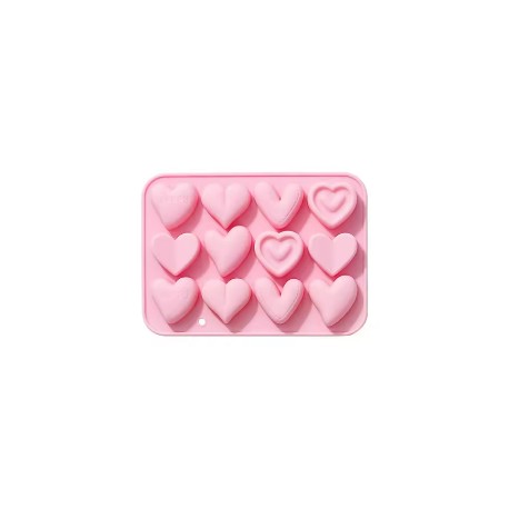 MOLDE SILICONA 12 CORAZONES DECORADOS