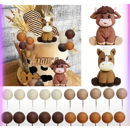 SET TOPPERS 3D ANIMALES DE LA GRANJA VACA Y CABALLO Y BURBUJAS