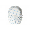 50 CAPSULAS CUPCAKE BLANCAS CON LUNARES AZULES HOUSE OF MARIE