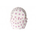 50 CAPSULAS CUPCAKE BLANCAS CON LUNARES ROSAS HOUSE OF MARIE