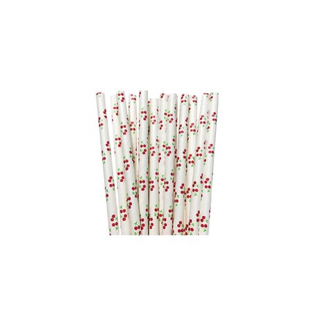 25 PAJITAS PAPEL BLANCAS CON CEREZAS