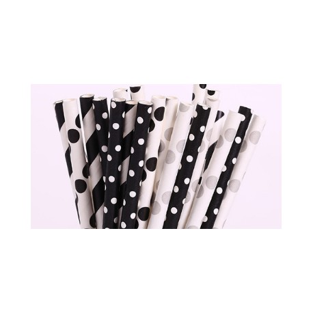 25 PAJITAS PAPEL MIX NEGRO Y PLATA