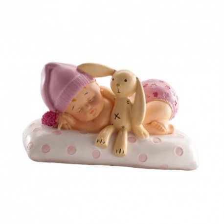 FIGURA NIÑA BEBE DORMIDA CON PELUCHE