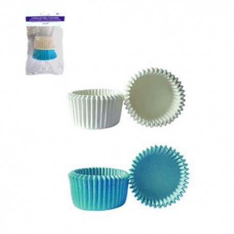 50 CAPSULAS MINI CUPCAKES AZULES Y BLANCAS AN