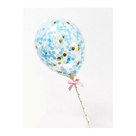 GLOBO CON CONFETTI ORO AZUL PARA TARTAS