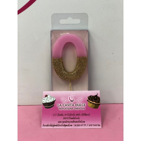 VELA Nº 0 ROSA Y ORO GLITTER