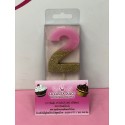VELA Nº 2 ROSA Y ORO GLITTER
