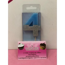 VELA Nº 4 AZUL Y PLATA GLITTER