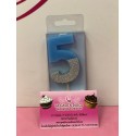 VELA Nº 5 AZUL Y PLATA GLITTER