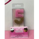 VELA Nº 5 ROSA Y ORO GLITTER