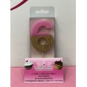 VELA Nº 6 ROSA Y ORO GLITTER