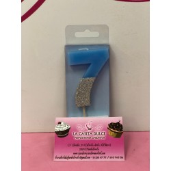 VELA Nº 7 AZUL Y PLATA GLITTER