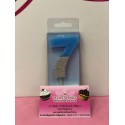 VELA Nº 7 AZUL Y PLATA GLITTER