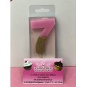 VELA Nº 7 ROSA Y ORO GLITTER